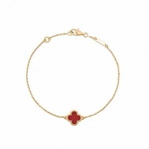 Van Cleef & Arpels Gold Bracelet with Red Clover Accent